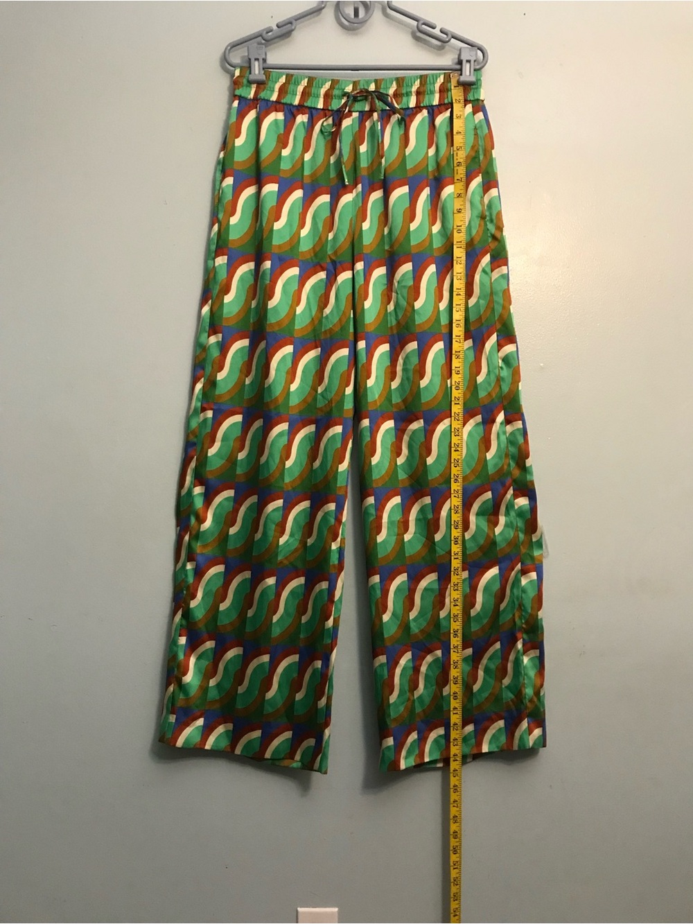 Zara Women's Green Multi-Color Geometric Wide Leg Pants Sz XL NWT
